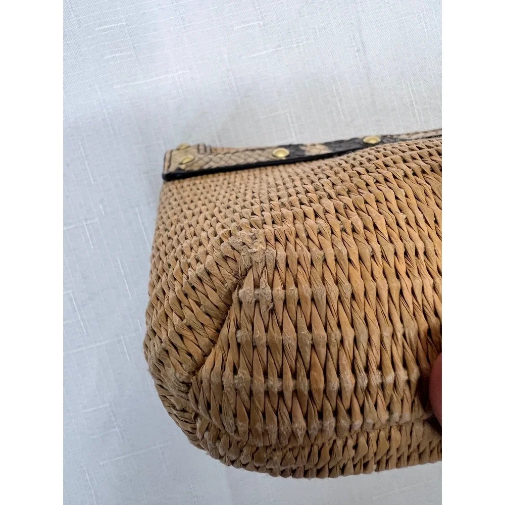 Coach Wristlet Clutch Womens‎ Small Tan Good Straw Snakeskin Studded 45275